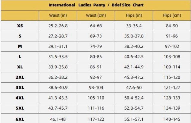 bamboo period sports underwear size chart